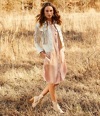 Scully Western Embroidered and Fringe Detailed Western Denim Jean Statement Jacket