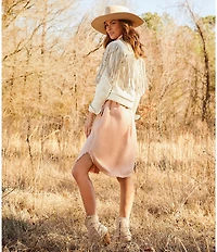 Scully Western Embroidered and Fringe Detailed Western Denim Jean Statement Jacket