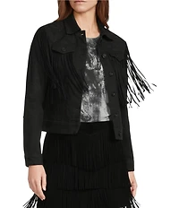 Scully Western Embroidered and Fringe Detailed Western Denim Jean Statement Jacket