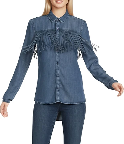 Scully Western Fringe Button Front Chambray Shirt