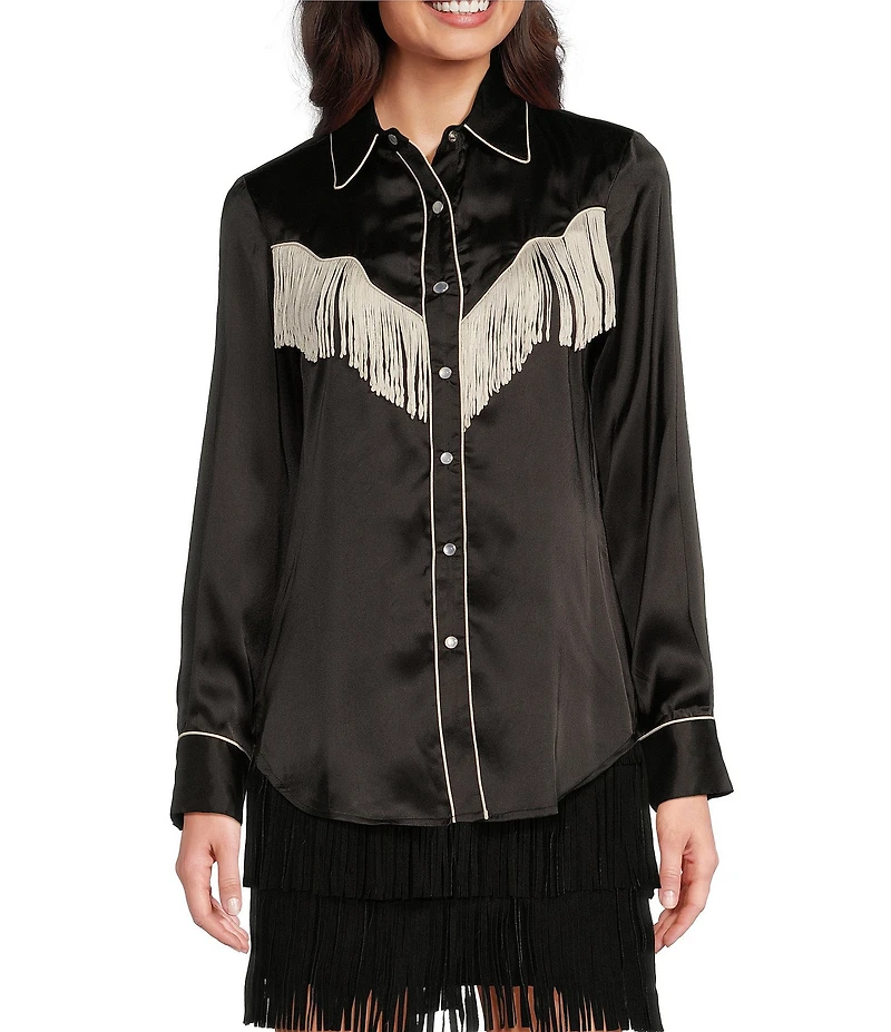 Scully Western Fringe Collared Long Sleeve Blouse