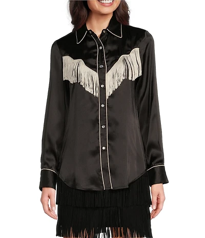 Scully Western Fringe Collared Long Sleeve Blouse