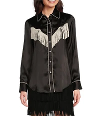 Scully Western Fringe Collared Long Sleeve Blouse