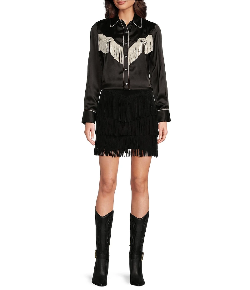 Scully Western Fringe Collared Long Sleeve Blouse