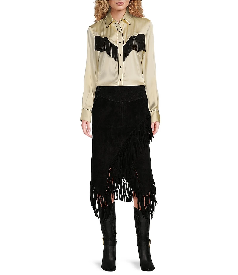 Scully Western Fringe Collared Long Sleeve Blouse