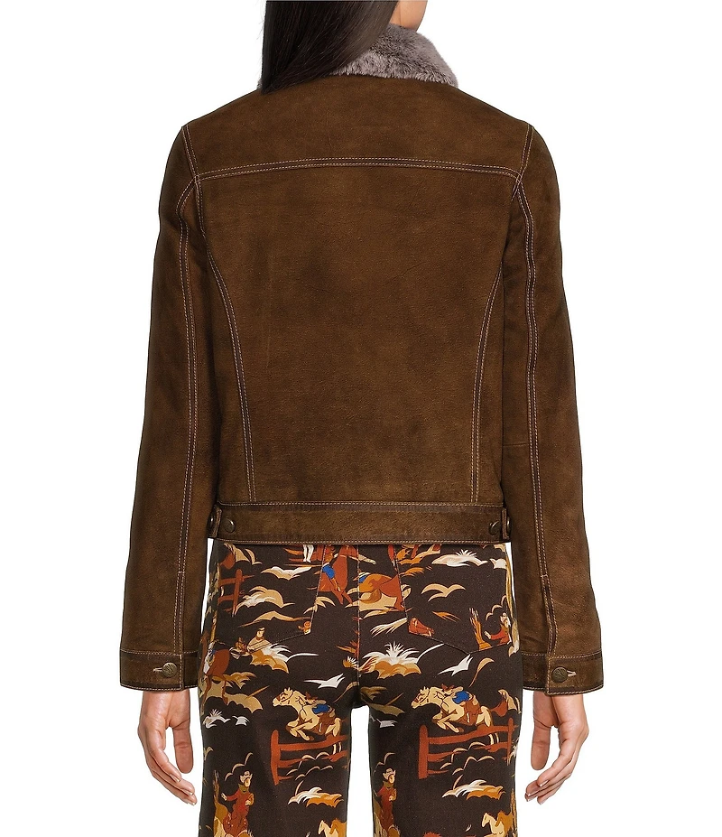 Scully Leather Faux Fur Collar Long Sleeve Jacket
