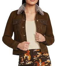 Scully Leather Faux Fur Collar Long Sleeve Jacket