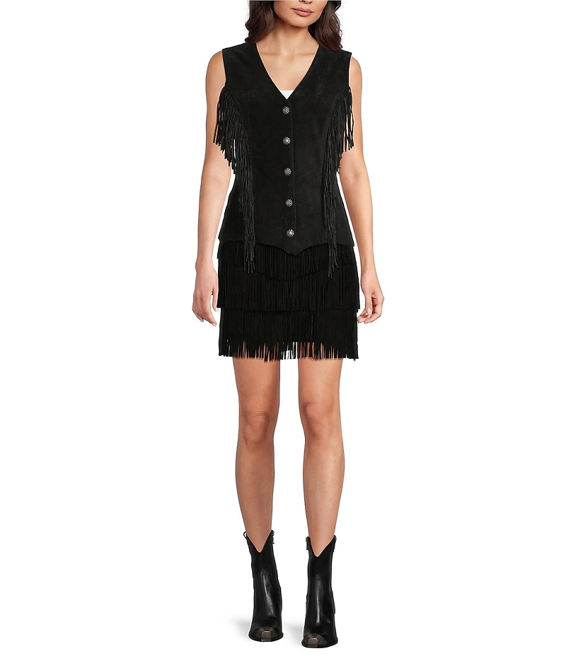 Scully Leather V-Neck Fringe Snap Front Vest