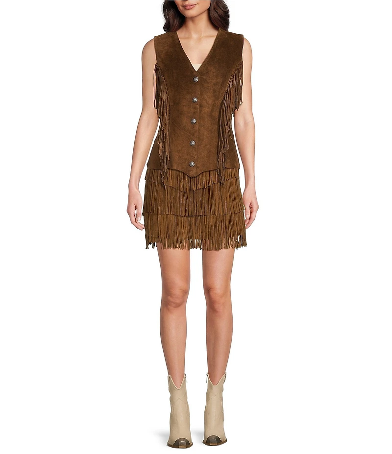 Scully Leather V-Neck Fringe Snap Front Vest