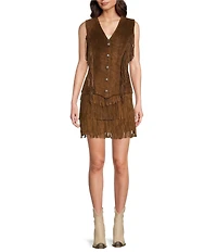 Scully Leather V-Neck Fringe Snap Front Vest