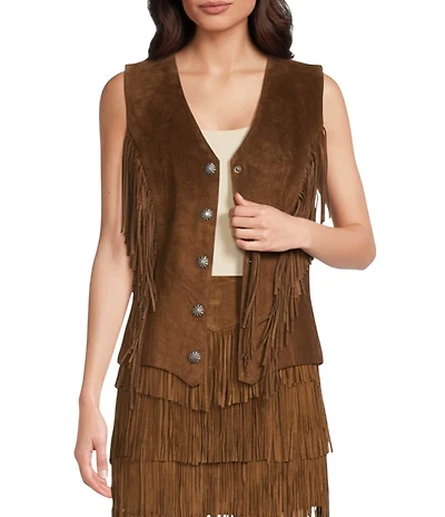 Scully Leather V-Neck Fringe Snap Front Vest