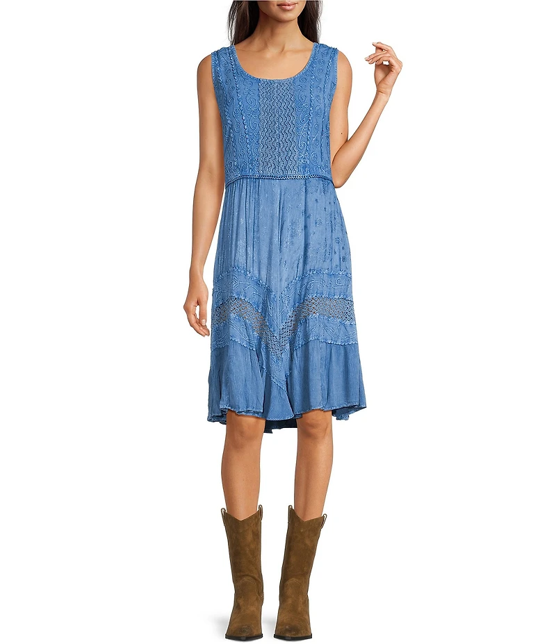 Scully Scoop Neck Sleeveless Embroidered Tank Dress