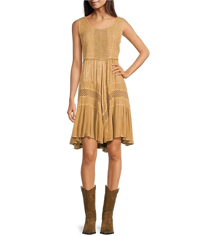 Scully Scoop Neck Sleeveless Embroidered Tank Dress