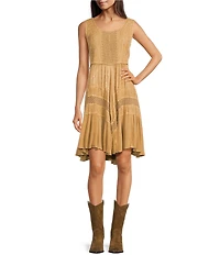 Scully Scoop Neck Sleeveless Embroidered Tank Dress