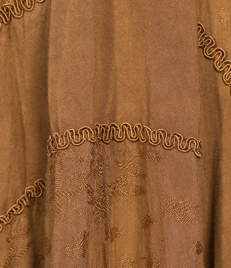 Scully Sleeveless Lace-Up Embroidered Floral Jacquard Tie Waist Midi Dress