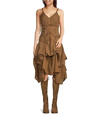 Scully Spaghetti Strap Front Tie Embroidered Midi Dress