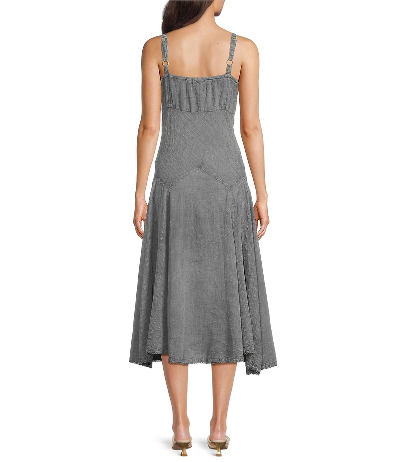 Scully Spaghetti Strap Front Tie Embroidered Midi Dress