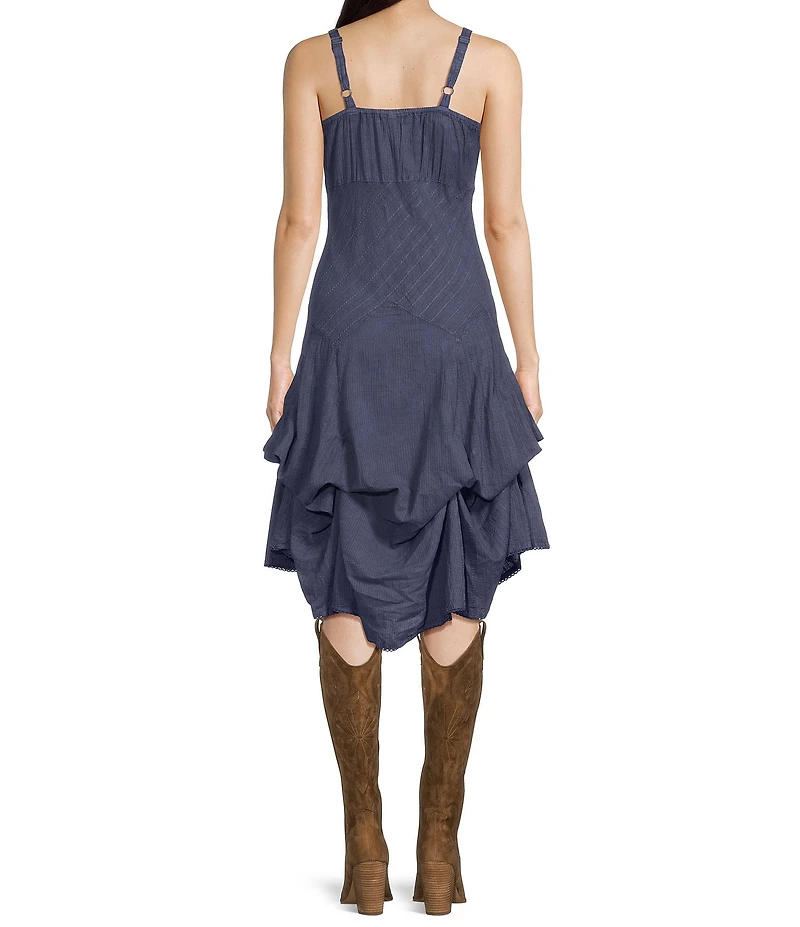 Scully Spaghetti Strap Front Tie Embroidered Midi Dress