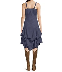 Scully Spaghetti Strap Front Tie Embroidered Midi Dress