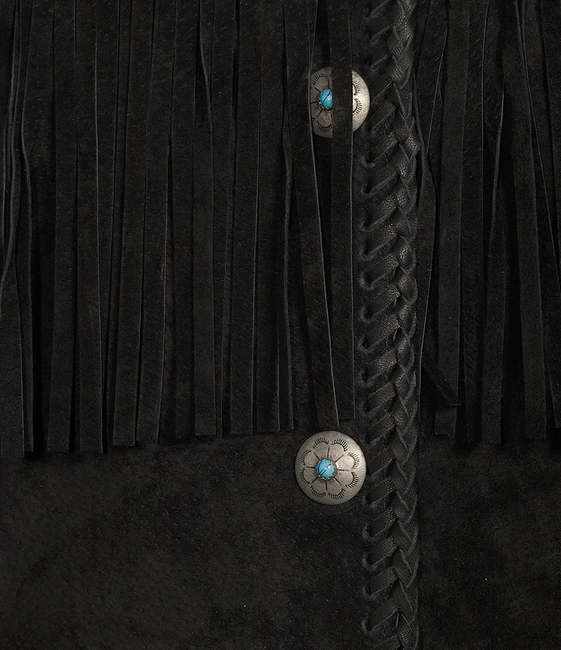 Scully Suede Leather Whipstitch Collar Fringe Jacket