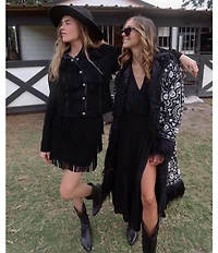 Scully Suede Leather Whipstitch Collar Fringe Jacket