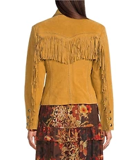 Scully Suede Leather Whipstitch Collar Fringe Jacket
