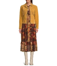 Scully Suede Leather Whipstitch Collar Fringe Jacket