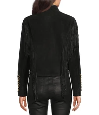 Scully Suede Fringe Round Neck Long Sleeve Jacket