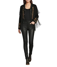 Scully Suede Fringe Round Neck Long Sleeve Jacket