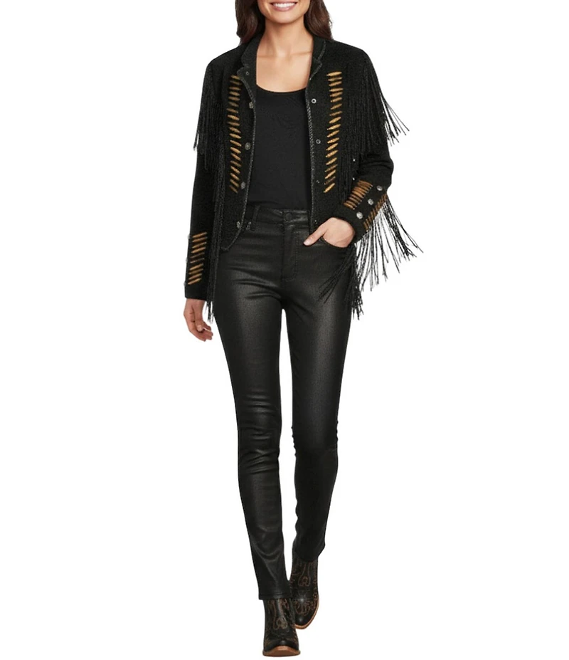 Scully Suede Fringe Round Neck Long Sleeve Jacket