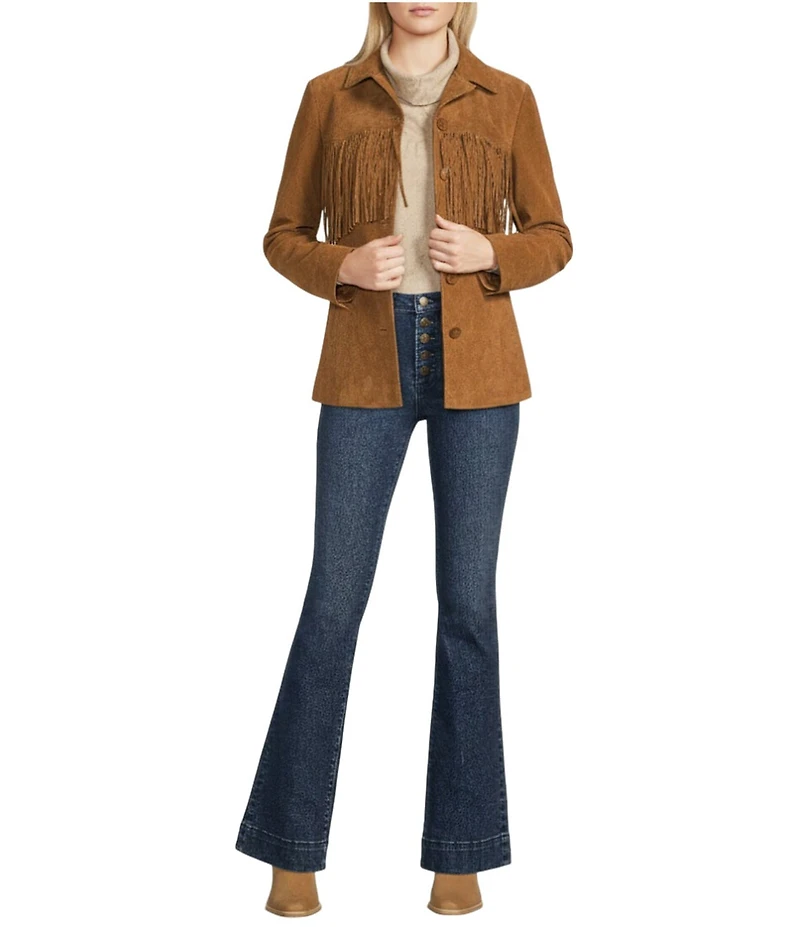 Scully Suede Leather Fringe Button Front Jacket