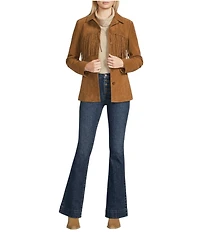 Scully Suede Leather Fringe Button Front Jacket