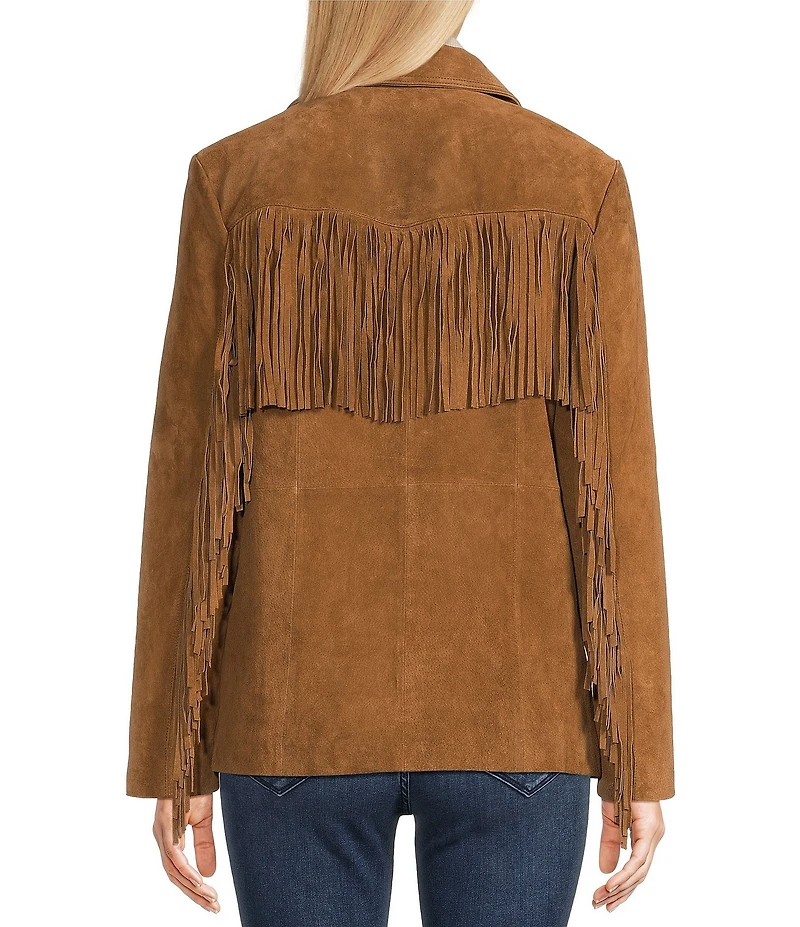 Scully Suede Leather Fringe Button Front Jacket
