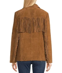 Scully Suede Leather Fringe Button Front Jacket