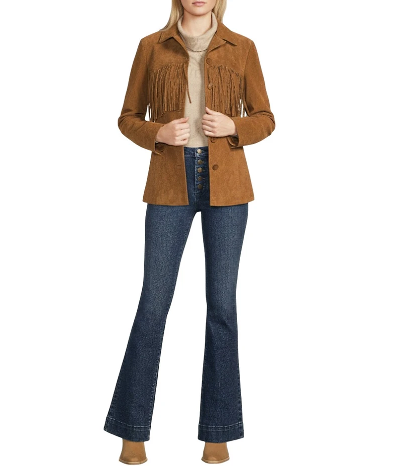 Scully Suede Leather Fringe Button Front Jacket