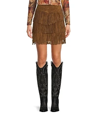 Scully Western Tiered Suede Fringe Mini Skirt