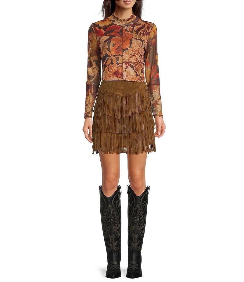 Scully Western Tiered Suede Fringe Mini Skirt