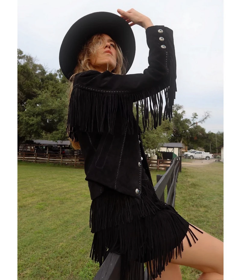 Scully Western Tiered Suede Fringe Mini Skirt