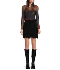 Scully Western Tiered Suede Fringe Mini Skirt