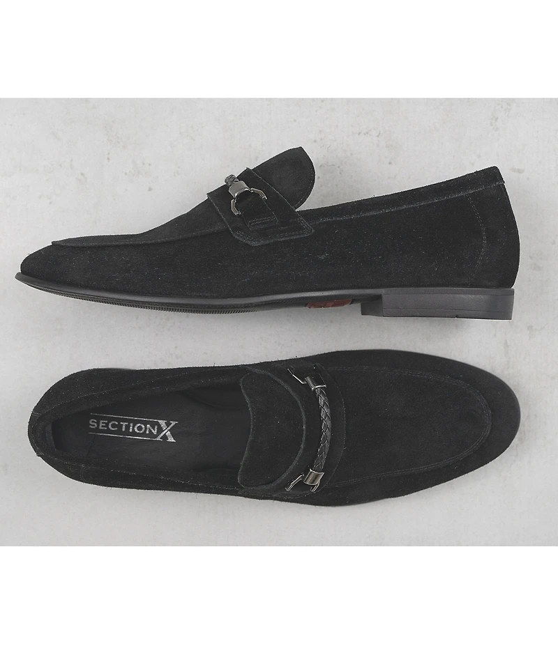 Section X Men's Saint Braid Bit Buckle Venetian Suede Dress Shoes