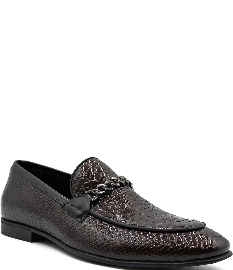 Section X Men's Saint Snake Embossed Leather Chain Hardware Venetian Dress Loafers