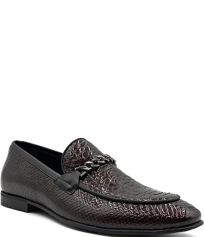 Section X Men's Saint Snake Embossed Leather Chain Hardware Venetian Dress Loafers