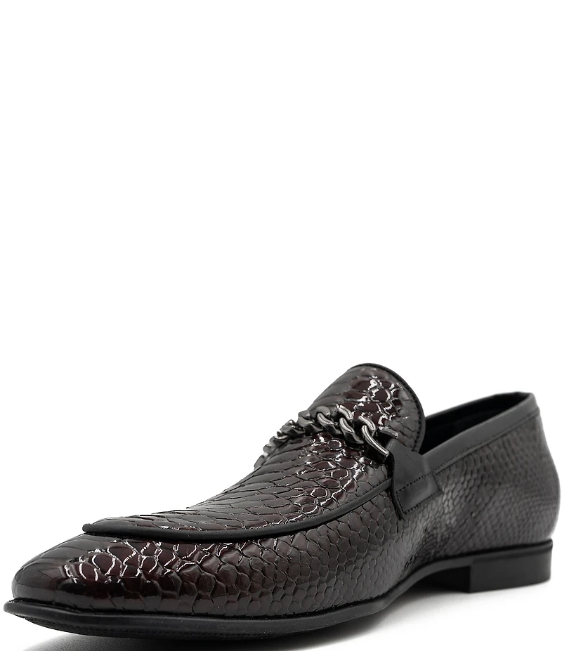 Section X Men's Saint Snake Embossed Leather Chain Hardware Venetian Dress Loafers