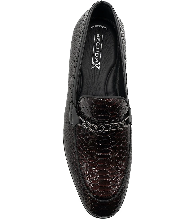 Section X Men's Saint Snake Embossed Leather Chain Hardware Venetian Dress Loafers