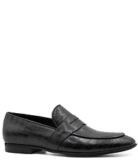 Section X Men's Saint Crocodile Embossed Leather Penny Loafers
