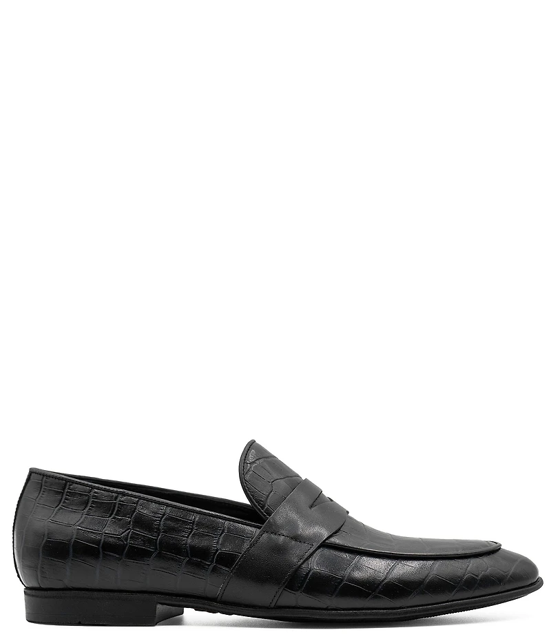 Section X Men's Saint Crocodile Embossed Leather Penny Loafers