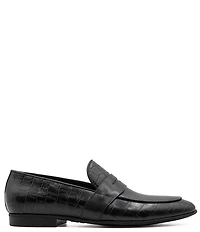 Section X Men's Saint Crocodile Embossed Leather Penny Loafers