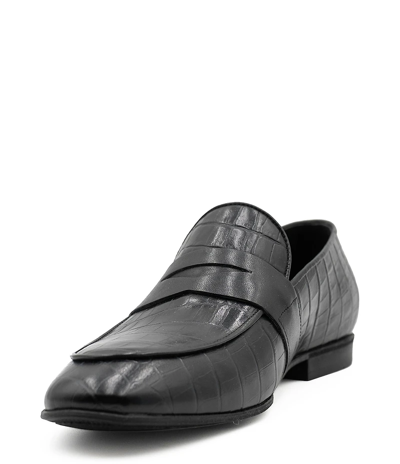 Section X Men's Saint Crocodile Embossed Leather Penny Loafers