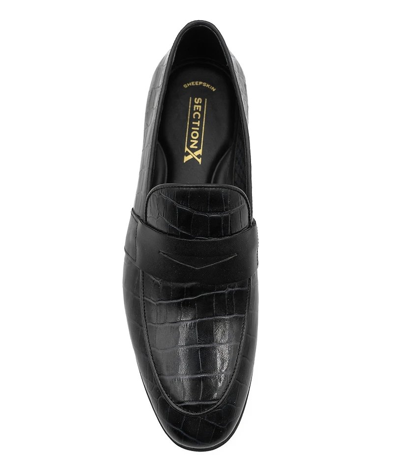 Section X Men's Saint Crocodile Embossed Leather Penny Loafers