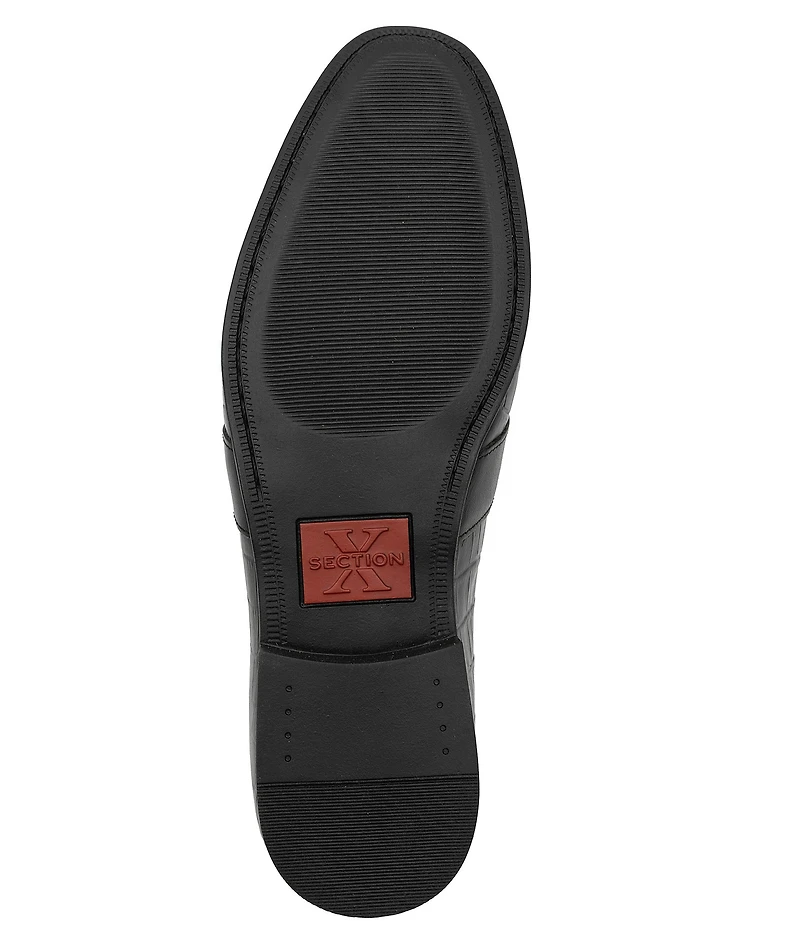 Section X Men's Saint Crocodile Embossed Leather Penny Loafers